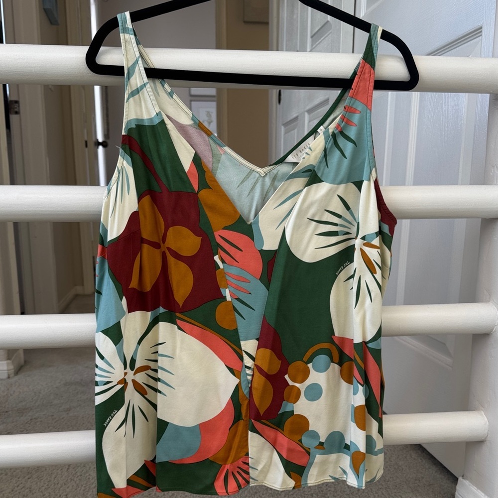 Ted Baker Multicolor Floral Satin Camisole - Green, White, Rust, Teal Top